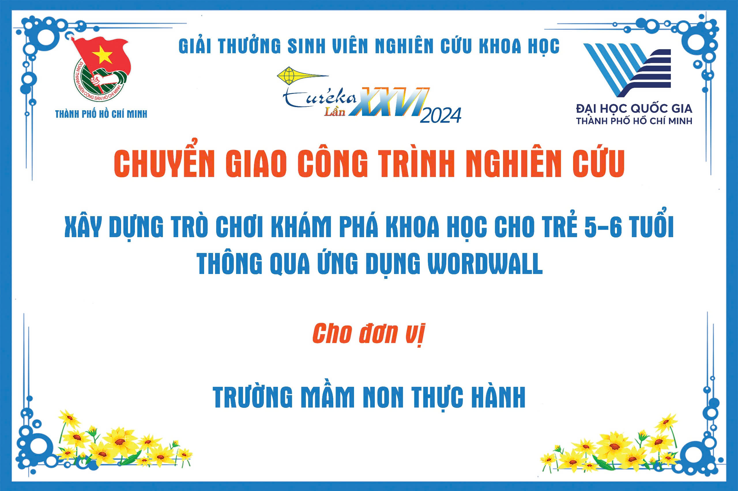 🌟 VINH DỰ ĐÓN NHẬN CÔNG TRÌNH NGHIÊN CỨU KHOA HỌC TỪ GIẢI THƯỞNG EURÉKA 2024 🌟